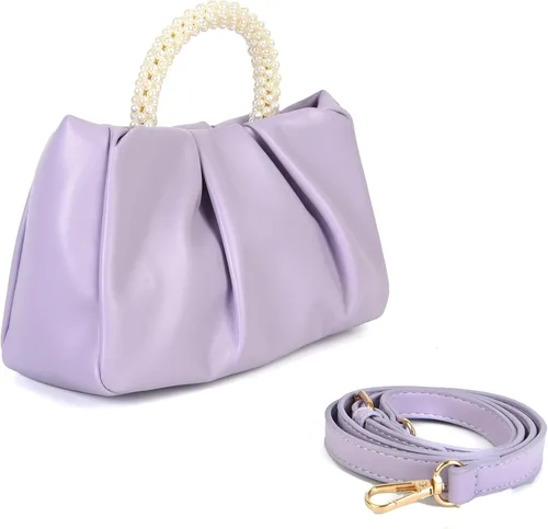 Miniatura 2 de Valleycomfy Bolsos de mano de noche con perlas para mujer, de cuero suave, fruncidos, cruzados, bolsa de hombro para fiestaboda