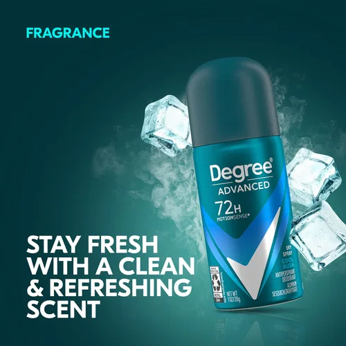 Miniatura 4 de Degree Desodorante de viaje para hombre, antitranspirante, paquete de 3 – 72H Advanced Protection Dry Spray, aroma Cool Rush, 1 oz Ea