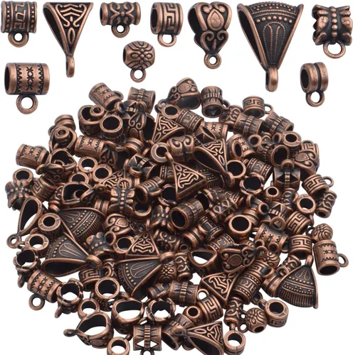 BronaGrand 3.53 oz (alrededor de 120-170 piezas) Cuentas mixtas de cobre antiguo, cuentas espaciadoras, cuentas de tubo de fianza, dijes de pulsera,
