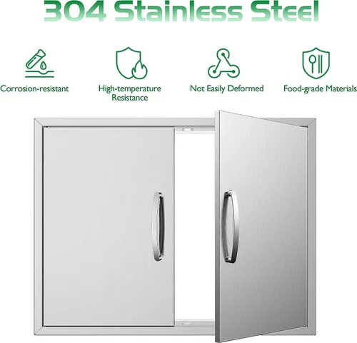 Miniatura 5 de Puertas de cocina para exteriores, 31 pulgadas de ancho x 24 pulgadas de alto, puertas de acceso dobles para barbacoa, acero inoxidable 304