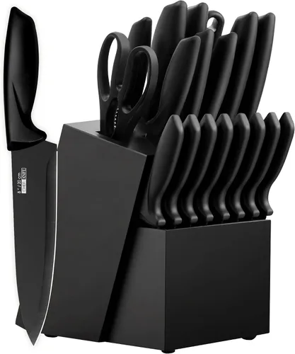 Miniatura 10 de Juego de cuchillos de 16 piezas para cocina con bloque, juego de cuchillos de cocina aptos para lavavajillas con afilador integrado, juego