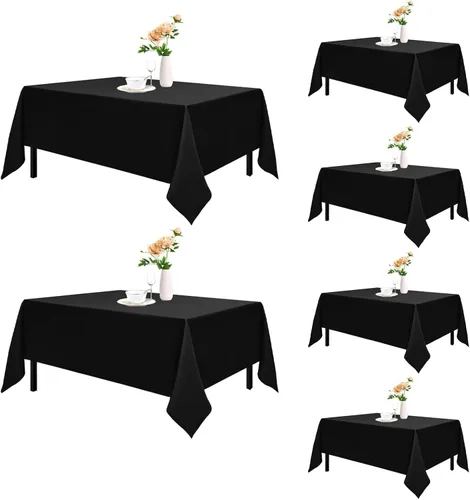 Miniatura 45 de Romanstile Mantel rectangular de poliéster, paquete de 2 manteles rectangulares de 60 x 84 pulgadas, resistentes a las manchas y a las arrugas, Negro