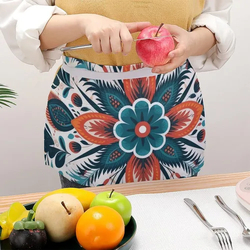 Miniatura 4 de Server Aprons with 3 Pockets Waist Apron Waterproof Half Apron Flower Decorative Pattern Short Cooking Aprons Bib