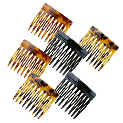 6 peines laterales de cabello francés para mujer, diseño de moño pequeño trenzado, clips de sujeción fuerte para moño (marrón, negro)