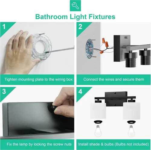 Miniatura 5 de Honesorn Luces Modernas de Tocador - 2 Luces Negras para Baño con Pantalla Esmerilada, E26 Montadas en Pared, Antioxidante