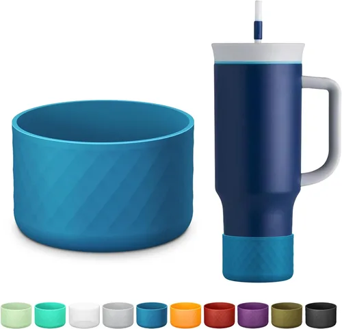 Miniatura 8 de Manga de silicona para el vaso Owala de 40 oz con asa, funda protectora antideslizante para accesorios de vasos térmicos de acero inoxidable con Gris
