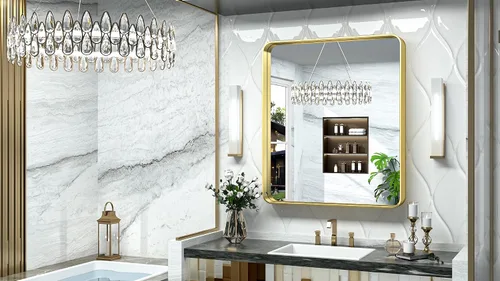 Miniatura 114 de TokeShimi - Espejo para pared de baño, espejo de tocador con marco de metal de aleación de aluminio mate cepillado e inoxidable, decoración rústica