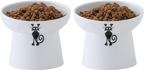 Miniatura 7 de Cuencos elevados de cerámica para gatos, juego de cuencos elevados inclinados para comida y agua, plato de porcelana libre de estrés para gatos