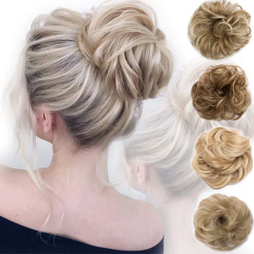 Miniatura 20 de Benehair Moño desordenado, pieza de pelo recogido para mujer, esponjoso, ondulado, moño con dona, moño sintético con banda elástica de goma