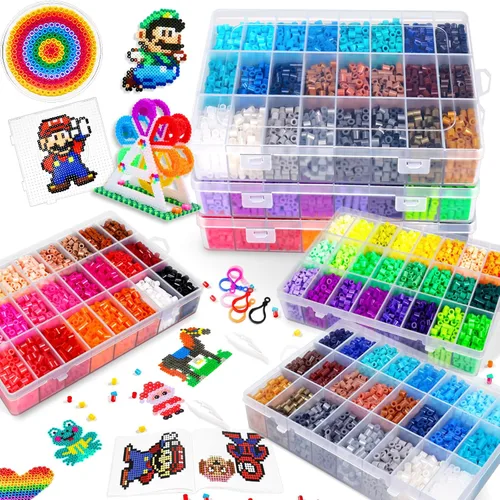 Miniatura 10 de FunzBo - Paquete de cuentas que se funden, 111 patrones, cuentas de colores Melty Fusion, juego de perlas de arte y manualidades para niños, 5500