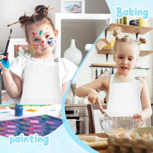 Miniatura 5 de MEEZY Paquete de 8 delantales para niños a granel con bolsillos ajustables, delantal de pintura para niños, delantal de chef para niños, pintura