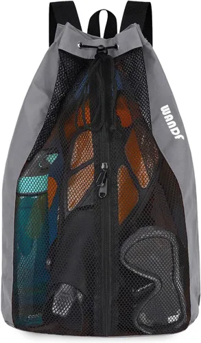 Miniatura 10 de WANDF Bolsa de Natación Mochila de Malla con Cordón Mochila de Playa para Natación, Gimnasio y Equipo de Entrenamiento Verde Fluorescente