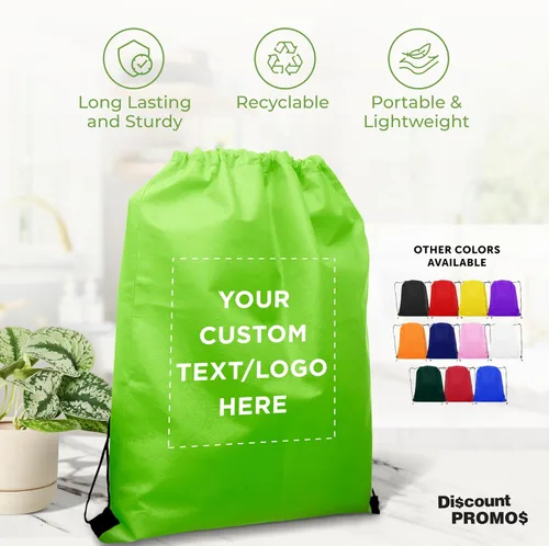 Miniatura 2 de DISCOUNT PROMOS Juego de mochilas con cordón no tejidas personalizadas de 10/50/100, paquete personalizado a granel
