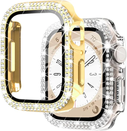 Miniatura 19 de NewWays Paquete de 2 carcasas brillantes para Apple Watch, 1.496 pulgadas, Series 3, 2, 1, diamantes de imitación de cristal con diamantes