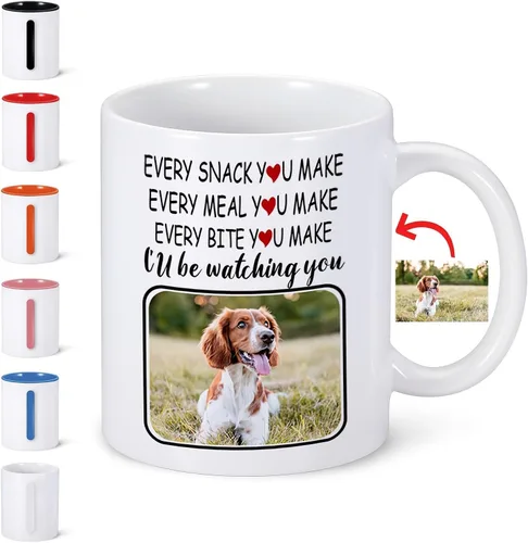 Taza de café personalizada con nombre de foto de mascota, 11 onzas, regalos personalizados de cumpleaños de Navidad para amantes de los perros, taza