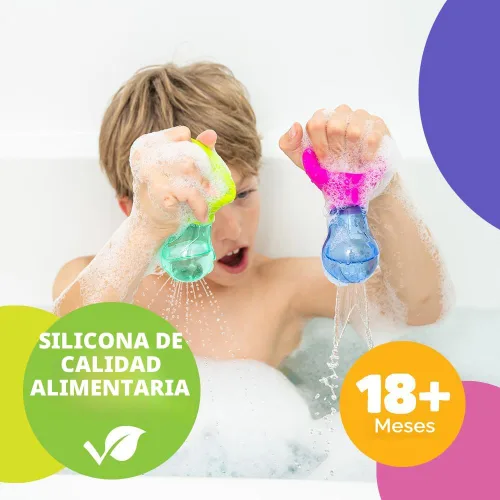 Miniatura 2 de Mobi Skwooshlz Bombillas Exprimibles de Agua - Juguetes de Baño de Silicona para Bebés, Juguetes de Bañera para Bebés para Niños Pequeños, Sin Látex