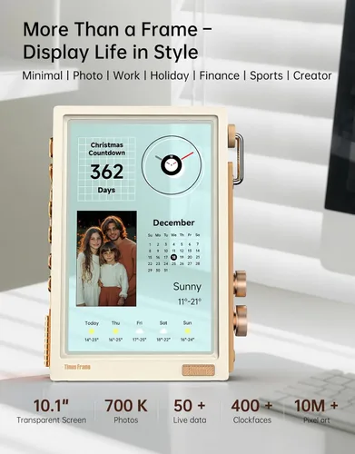 Miniatura 2 de Divoom Times Frame - Marco de Fotos Digital WiFi de 10.1" con 64GB, Aplicación Gratuita sin Costos de Suscripción, Soporta la Carga de Blanco