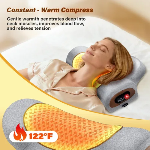 Miniatura 5 de Almohada masajeadora de cuello recargable 3 en 1 con calor, vibración y tracción de aire, almohada térmica para el cuello, joroba, relajación Gris