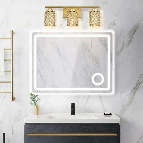 Miniatura 2 de 3 Luces de Iluminación de Oro para Baño, Luz Moderna de Tocador de Granja, Accesorio de Iluminación de Tocador de Cristal para Cuarto de Polvo