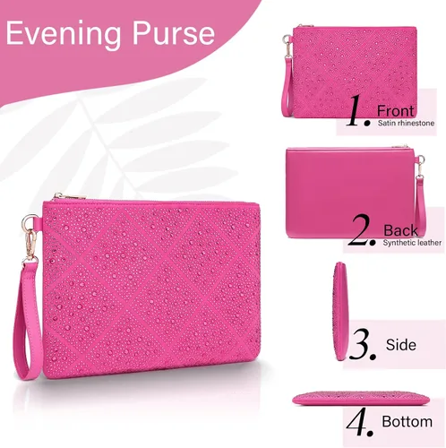 Miniatura 4 de ER.Roulour Bolso de noche para mujer, con diamantes de imitación, sobre de cristal, bolso de mano cuadrado grande para fiesta, boda, baile