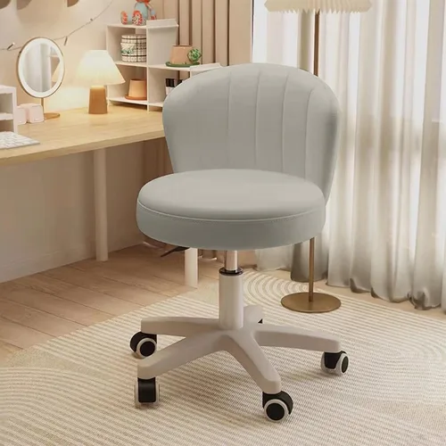Miniatura 3 de Silla de Escritorio Pequeña Silla Rodante Redonda con Respaldo de Cuero PU Altura Ajustable Giratoria de Tocador Trabajo Computadora Taburete Silla