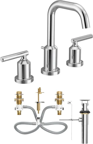 Miniatura 15 de Moen Gibson Cromo Grifo de baño de arco alto de 8 pulgadas con dos manijas y montaje generalizado moderno, requiere válvula, T6142