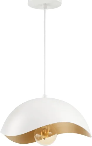 Lámpara colgante de onda moderna, pantalla de cúpula blanca y dorada, lámpara de techo LED con bombilla de globo, luz colgante contemporánea para