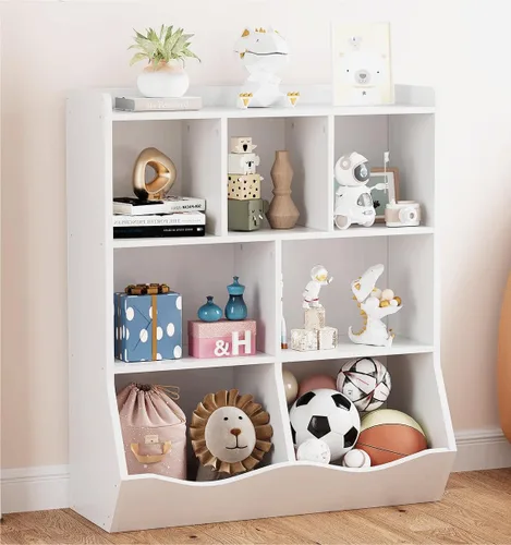 Miniatura 10 de GarveeHome Gabinete de almacenamiento de juguetes gris, estantería de tres niveles para niños y estantería para almacenamiento de libros y juguetes