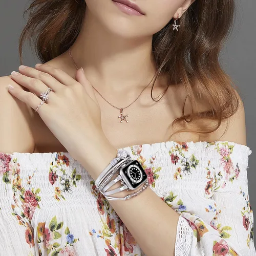 Miniatura 4 de VISOOM Correa de pulsera bohemia con cuentas compatible con Apple Watch de 40 mm/38 mm/41 mm/42 mm Series 10 9 8 7 SE Series 6/5/4 Correa de reloj