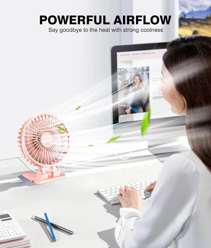 Miniatura 2 de JZCreater Ventilador de escritorio USB, ventilador mini portátil, 3 velocidades de enfriamiento de escritorio y mesa, enchufe de alimentación, Rosa