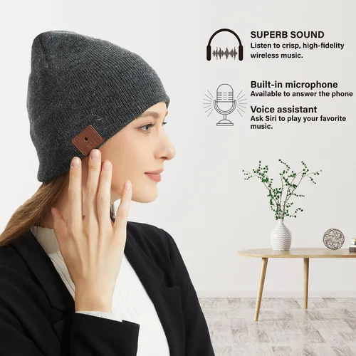 Miniatura 5 de Merino - Gorro de lana con Bluetooth 5.2, estéreo HD, 30 horas de tiempo de reproducción, micrófono integrado, regalo electrónico de Navidad