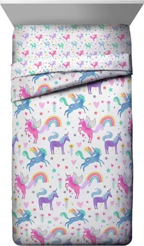 Miniatura 2 de Jay Franco Unicorn Rainbow Juego de cama individual de 4 piezas, incluye edredón y juego de sábanas, microfibra súper suave resistente a la Blanco