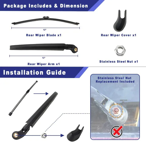 Miniatura 2 de Kit de montaje de limpiaparabrisas trasero compatible con BMW X3 F25 2011-2017, repuesto de limpiaparabrisas trasero 61627213242, 61627213241