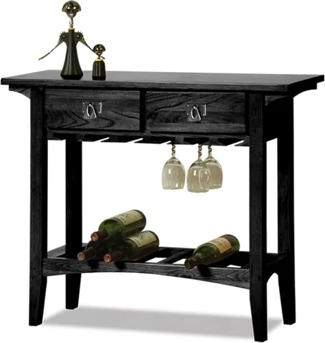 Leick Home 9061-SL Mission - Soporte para vino con almacenamiento de vidrio y botellas, dos cajones, para bufé, comedor, sala de estar, cocina, Negro