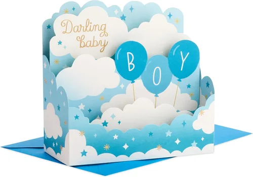 Hallmark Paper Wonder - Tarjeta desplegable para bebé niño (globos azules) para baby showers, nuevos padres, felicitaciones