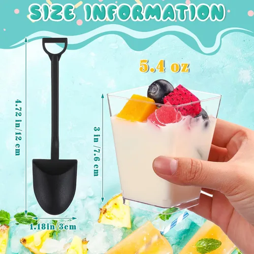 Miniatura 2 de Cunhill 100 tazas cuadradas de postre con 100 cucharas de postre en forma de pala, tazas de plástico transparente para aperitivos con tapas, mini