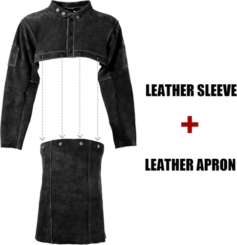 Miniatura 3 de LeaSeek Chaqueta de Soldadura de Cuero - Delantal de Soldadura de Servicio Pesado con Manga, Cuero de Vaca Resistente al Calor y al Fuego