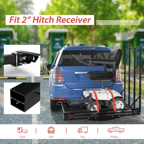 Miniatura 10 de Goplus Transportador de scooter de movilidad, 50 x 29.5 pulgadas plegable para silla de ruedas para automóvil con rampa de 42 pulgadas