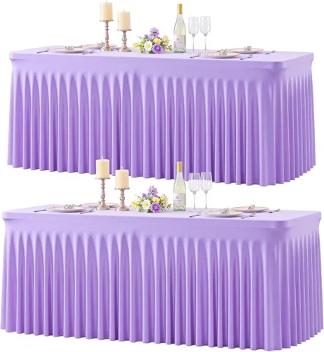 Miniatura 37 de Paquete de 2 manteles color azul bebé para mesas rectangulares de 6 pies, mantel ajustable de elastano, fundas de mesa elásticas de 6 pies, manteles