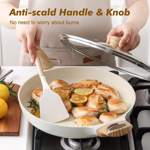 Miniatura 7 de Sartén de Cerámica Antiadherente con Tapa de SENSARTE de 12.5 Pulgadas Gran Sartén de Cocina de Chef sin Toxicidad, Libre de PFOA/PFAS/PTFE Añadidos