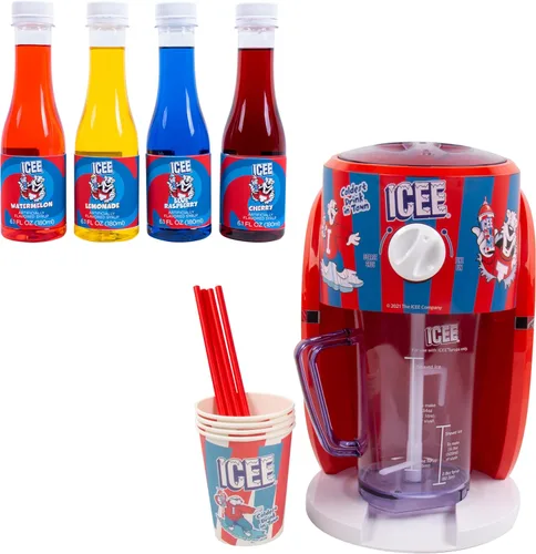 Máquina de cono de nieve ICEE y paquete de 4 jarabes ICEE. Auténtica máquina de afeitar de hielo ICEE Home. Crea hasta medio galón de hielo