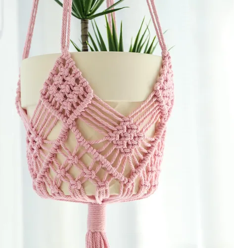Miniatura 18 de Maceta Colgante con Patrones, Juego de 4 Colgadores de Macramé para Plantas de Interior, para Macetas de hasta 8 Pulgadas, Soporte de Ganchillo Boho