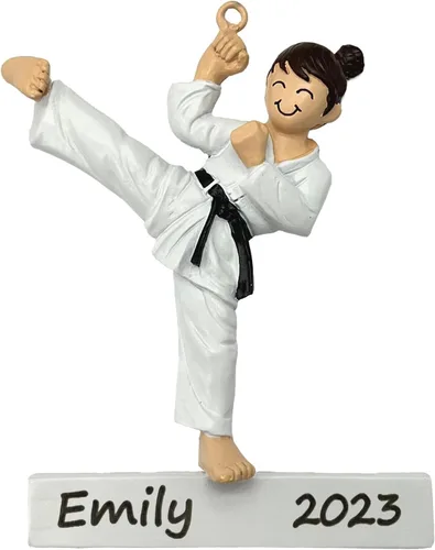 Miniatura 10 de Adorno personalizado de árbol de Navidad de chica morena de karate, adorno de judo