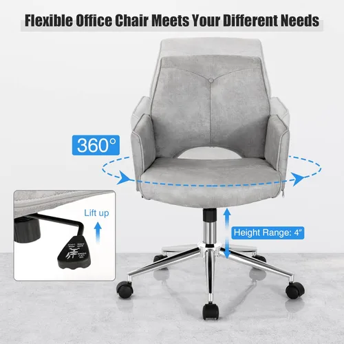 Miniatura 6 de Giantex Silla de escritorio de oficina en casa, silla de escritorio de piel sintética con ruedas y reposabrazos, altura ajustable, moderna silla