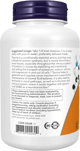 Miniatura 3 de NOW Foods Suplementos, polvo puro de taurina, salud del sistema nervioso*, aminoácidos, 8 onzas