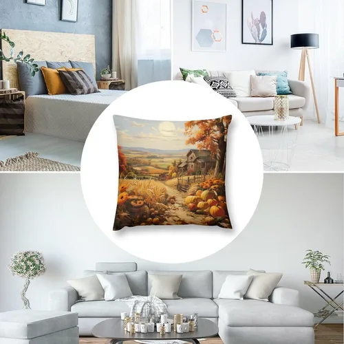 Miniatura 5 de Fundas de almohada decorativas cuadradas de terciopelo con diseño de paisaje, campo, otoño, otoño, 12 x 12 pulgadas, para Acción de Gracias