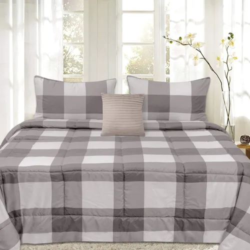 Miniatura 2 de Sweet Home Collection Juego de edredón de 4 piezas con diseño a cuadros de búfalo, suave y lujoso para todas las estaciones, ropa de cama reversible