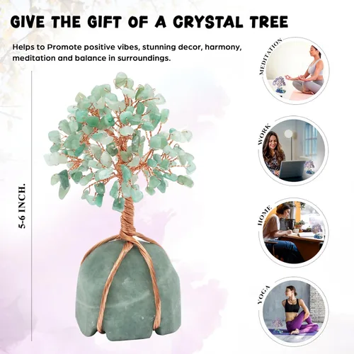 Miniatura 5 de Árbol de cristal de aventurina verde con base de piedra de aventurina verde, decoración de árbol de la vida para dormitorio, regalos de cumpleaños