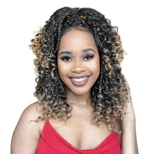 Miniatura 27 de Wodun Extensiones de cabello de ganchillo Goddess de 14 pulgadas, trenzas de caja con extremos rizados 3X estilo bohemio, extensiones de cabello