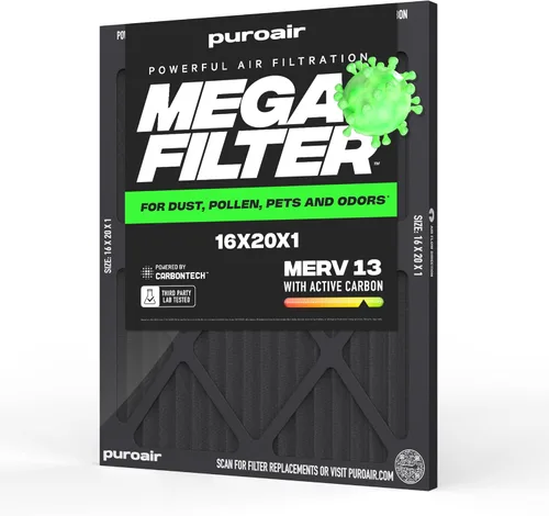 Miniatura 17 de PuroAir Filtro Mega - Filtro de aire de 12x12x1 MERV 13 para el hogar con carbón activado - Filtros alérgenos, caspa de mascotas, humo, polvo